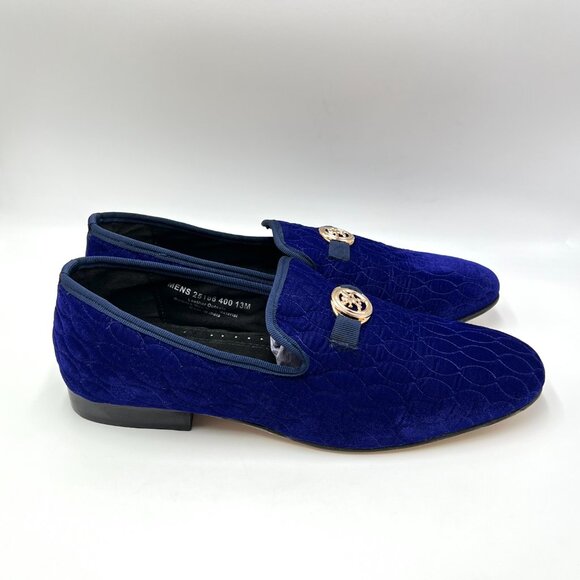 Stacy Adams Mens‎ 13 M Blue Velvet Quilted Slip On Horsebit Loafers Dress Shoes - Picture 1 of 13